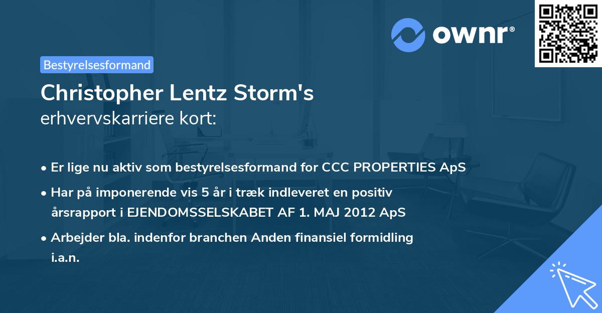 Christopher Lentz Storm's erhvervskarriere kort