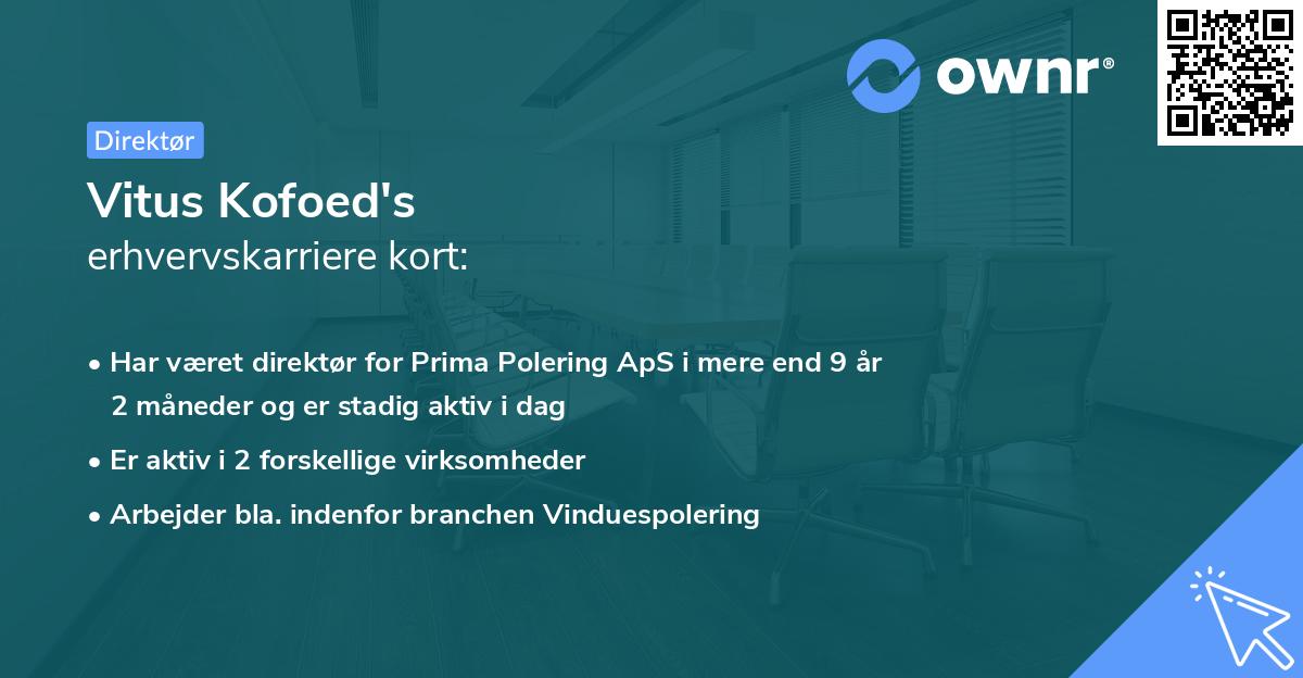 Vitus Kofoed's erhvervskarriere kort