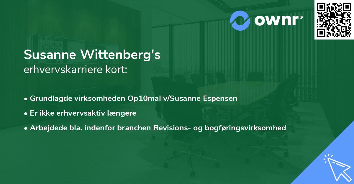 Susanne Wittenberg's erhvervskarriere kort