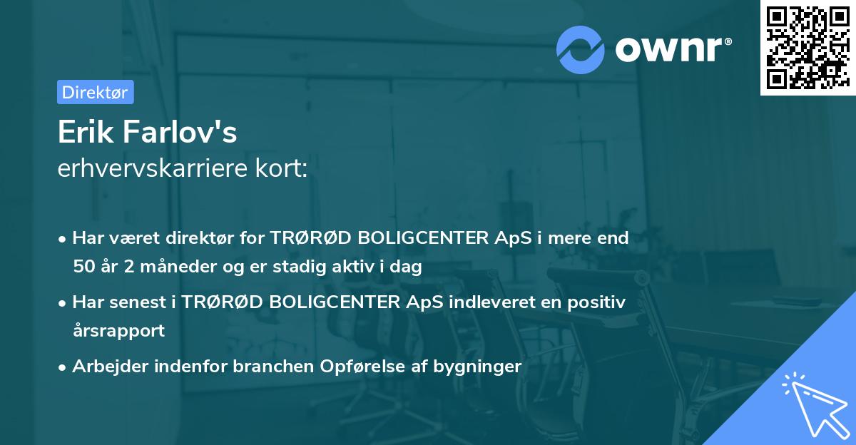 Erik Farlov's erhvervskarriere kort
