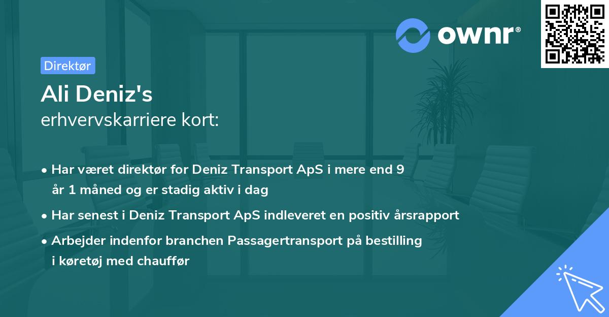 Ali Deniz's erhvervskarriere kort