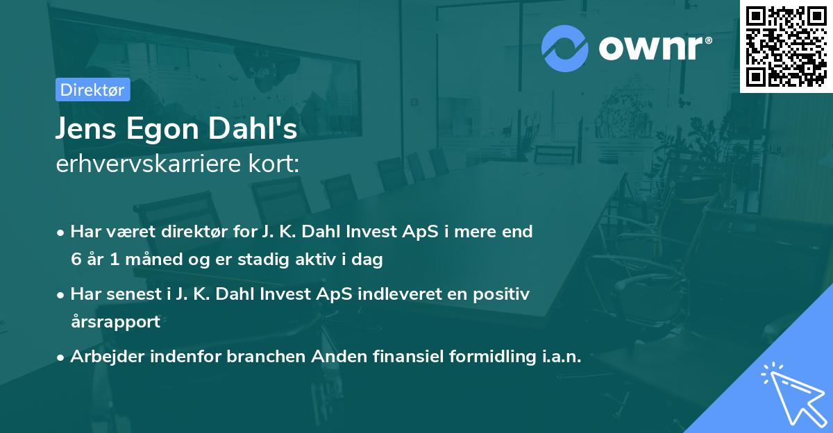 Jens Egon Dahl's erhvervskarriere kort