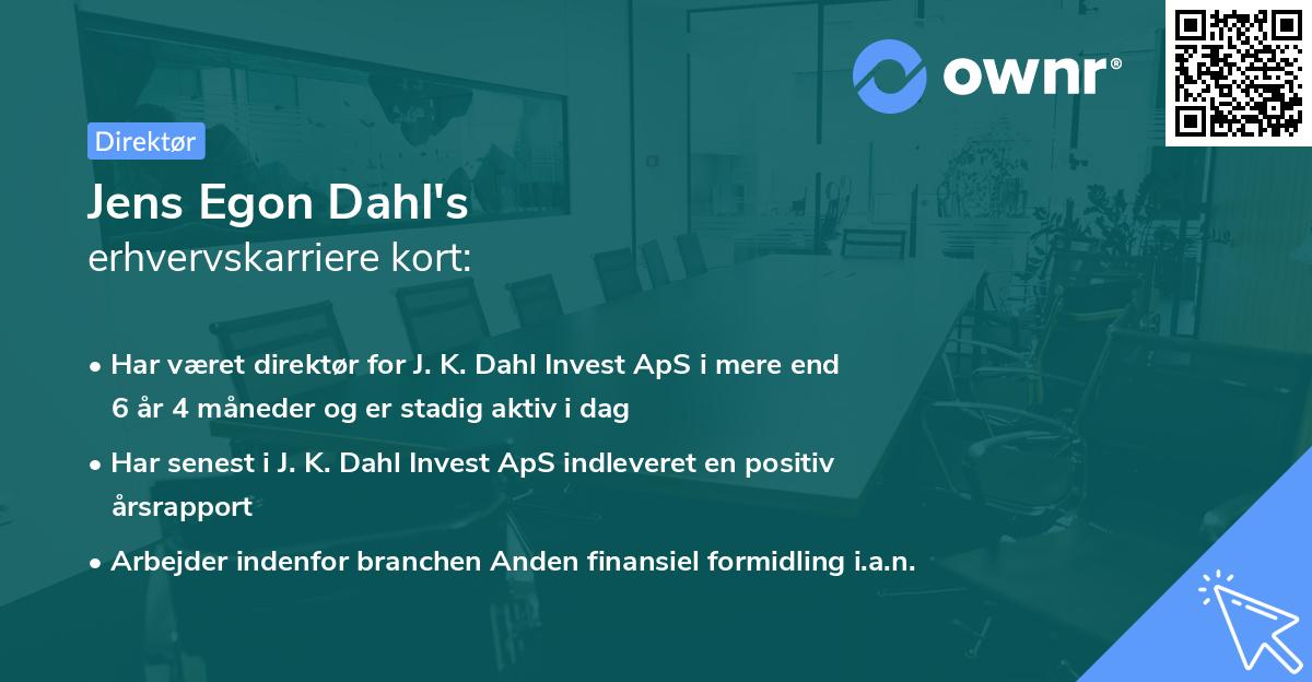 Jens Egon Dahl's erhvervskarriere kort