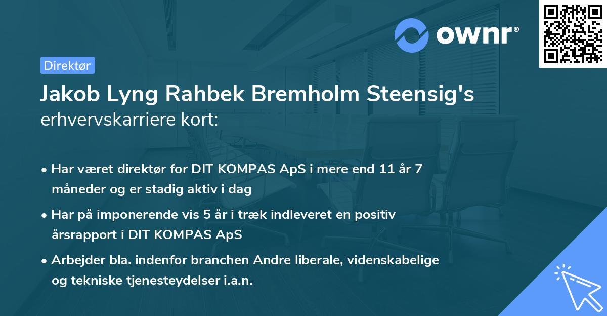 Jakob Lyng Rahbek Bremholm Steensig's erhvervskarriere kort