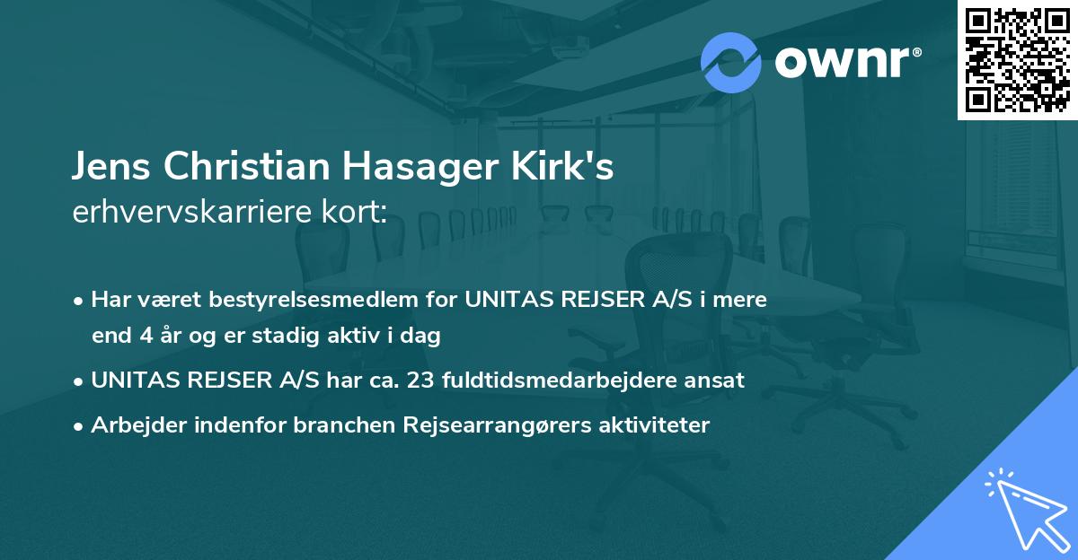 Jens Christian Hasager Kirk's erhvervskarriere kort