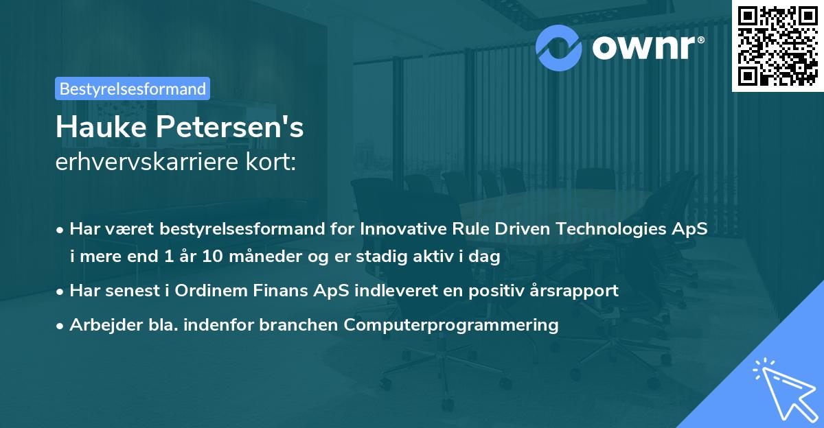Hauke Petersen's erhvervskarriere kort