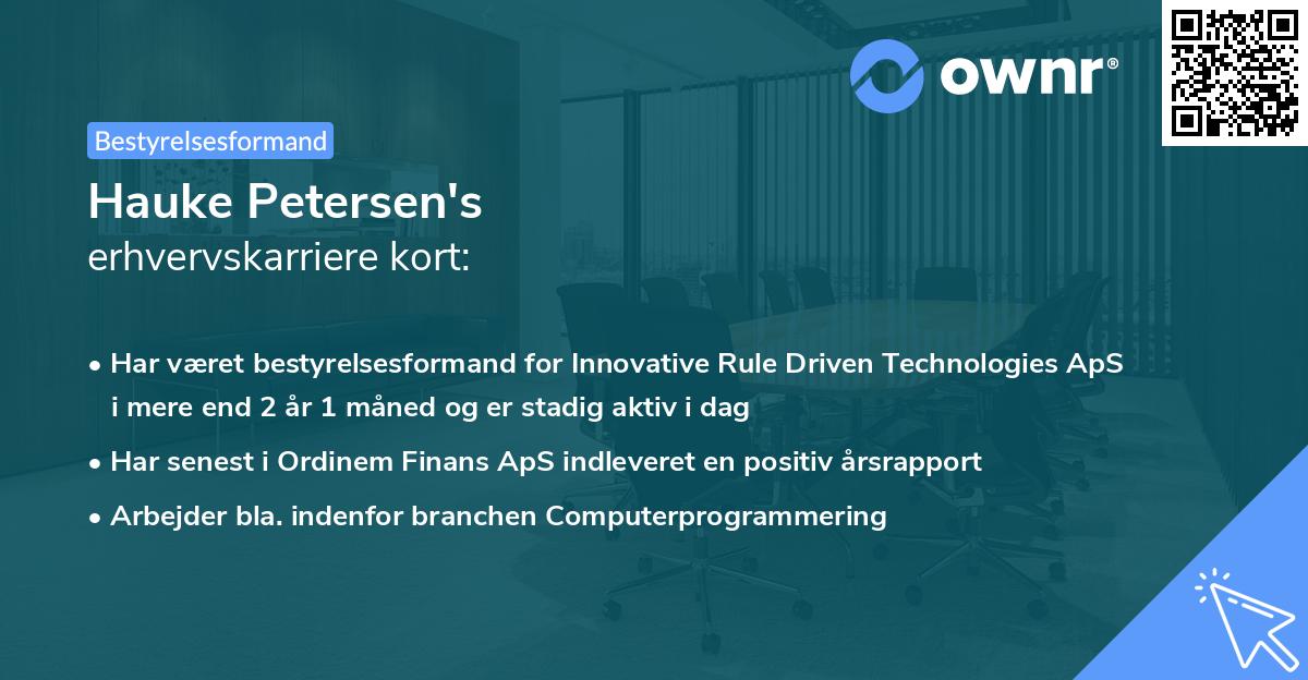 Hauke Petersen's erhvervskarriere kort