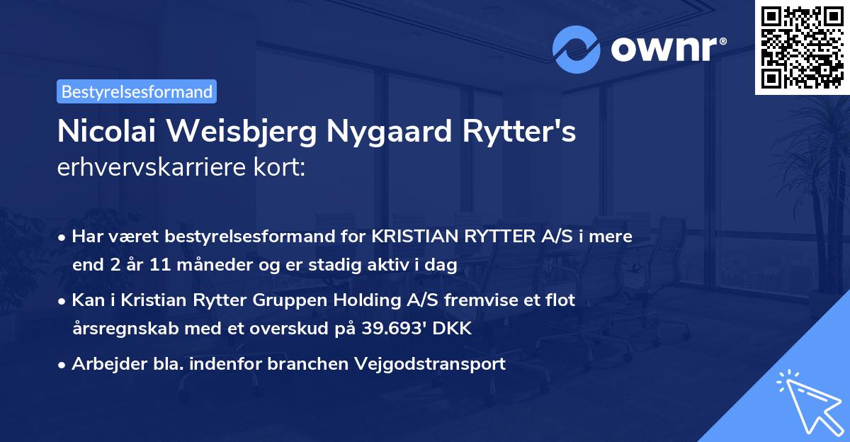 Nicolai Weisbjerg Nygaard Rytter's erhvervskarriere kort