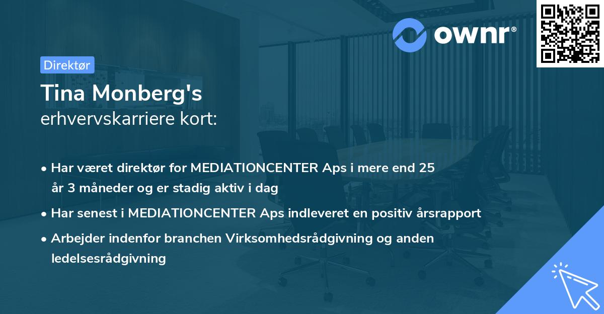 Tina Monberg's erhvervskarriere kort