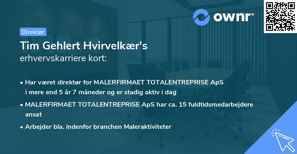 Tim Gehlert Hvirvelkær's erhvervskarriere kort