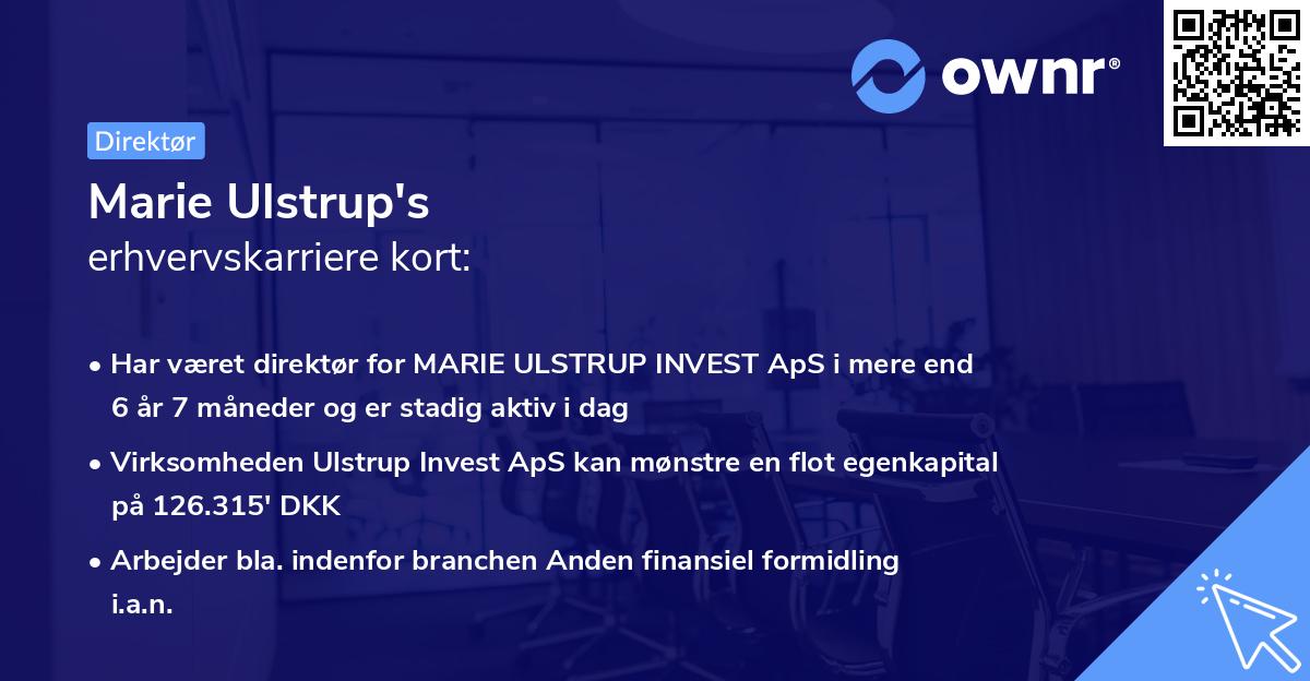 Marie Ulstrup's erhvervskarriere kort