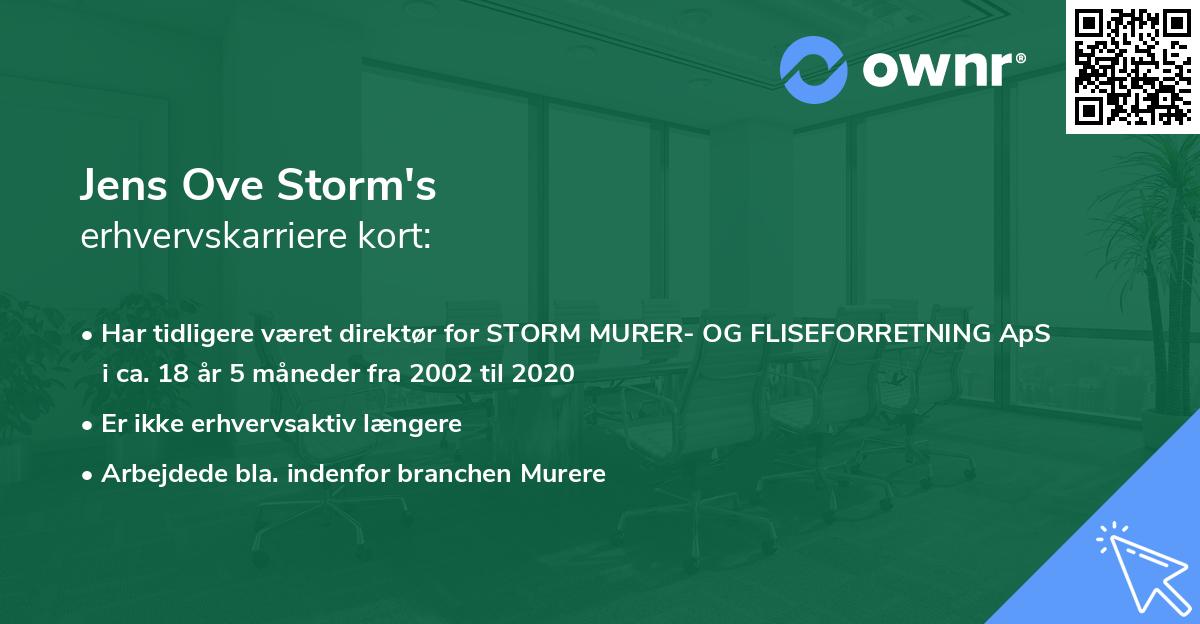 Jens Ove Storm's erhvervskarriere kort