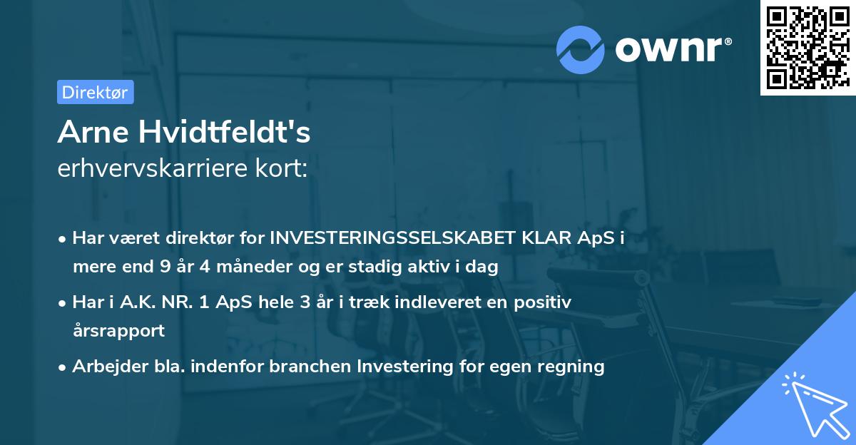Arne Hvidtfeldt's erhvervskarriere kort