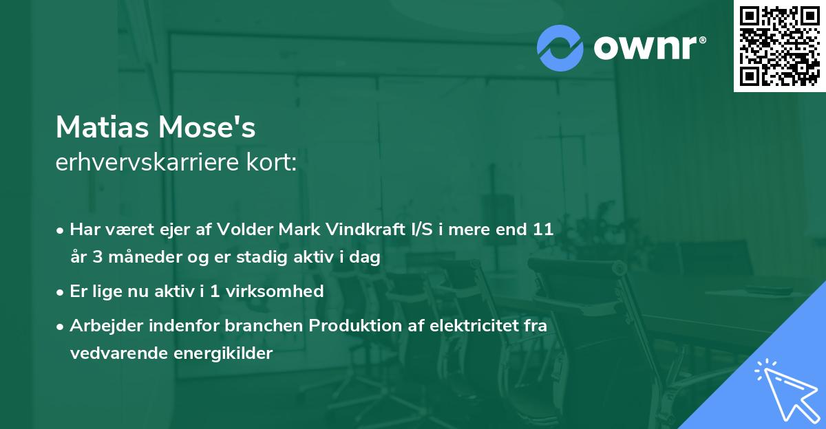Matias Mose's erhvervskarriere kort