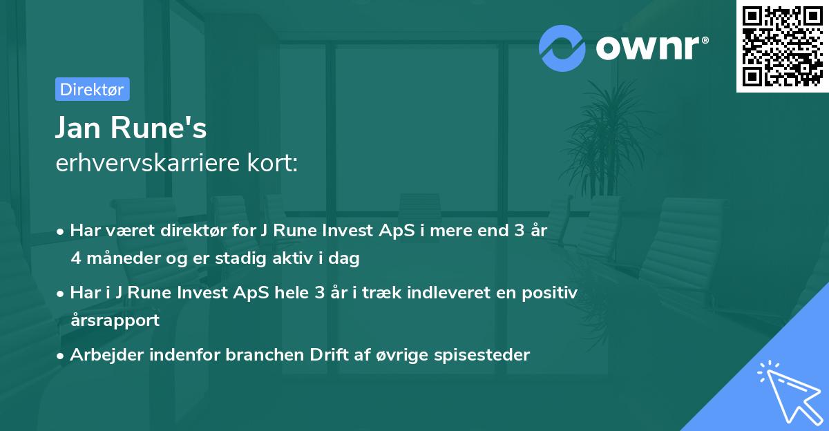 Jan Rune's erhvervskarriere kort