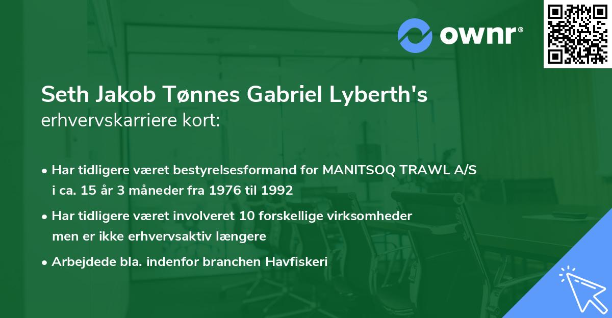 Seth Jakob Tønnes Gabriel Lyberth's erhvervskarriere kort