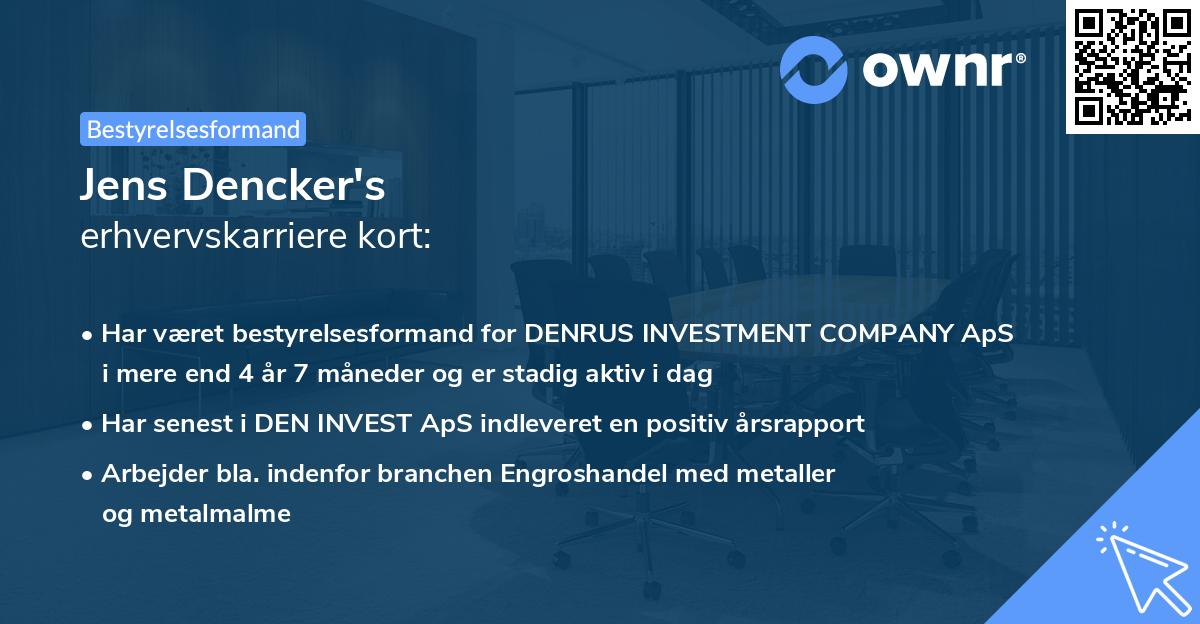 Jens Dencker's erhvervskarriere kort