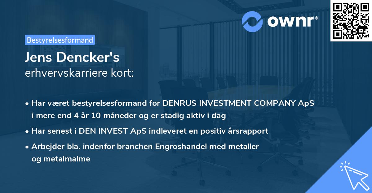 Jens Dencker's erhvervskarriere kort