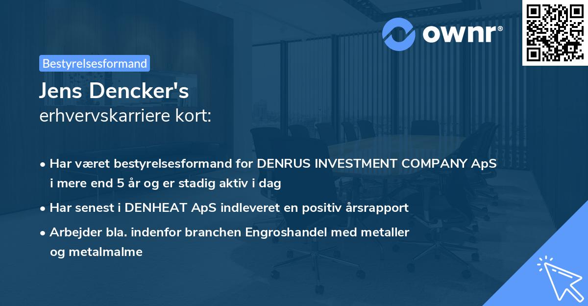 Jens Dencker's erhvervskarriere kort