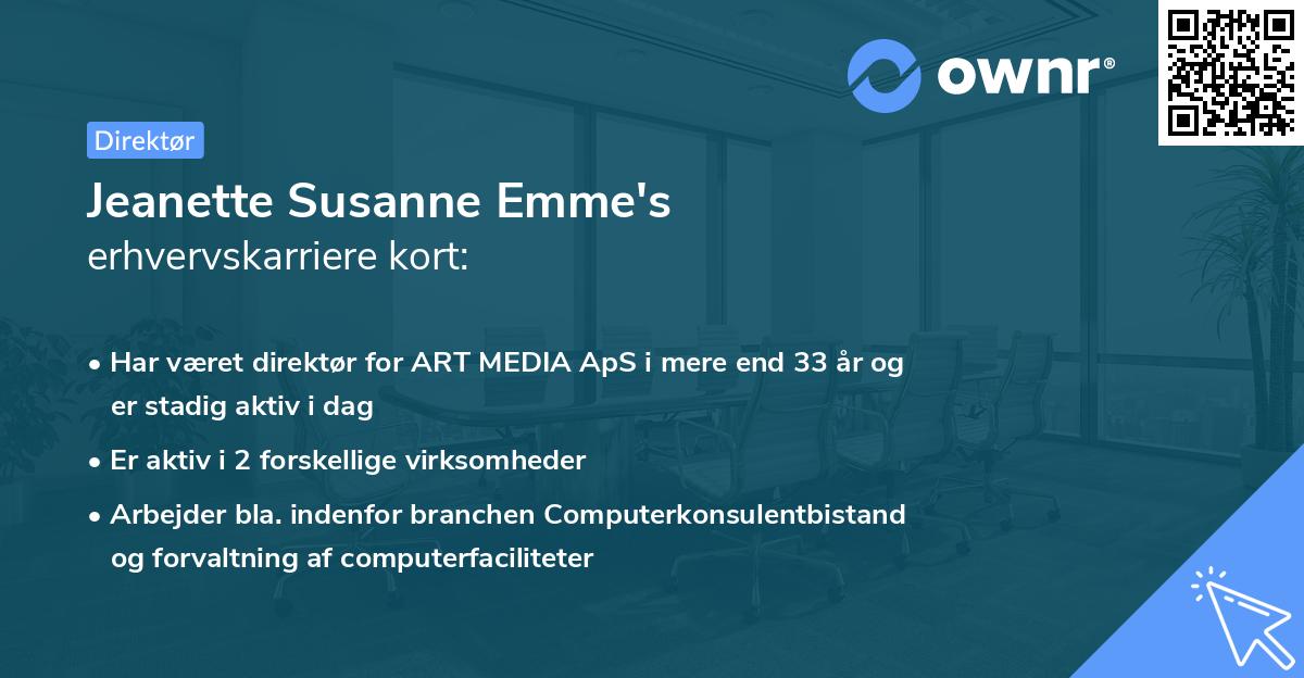 Jeanette Susanne Emme's erhvervskarriere kort