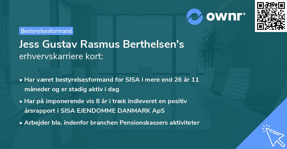 Jess Gustav Rasmus Berthelsen's erhvervskarriere kort