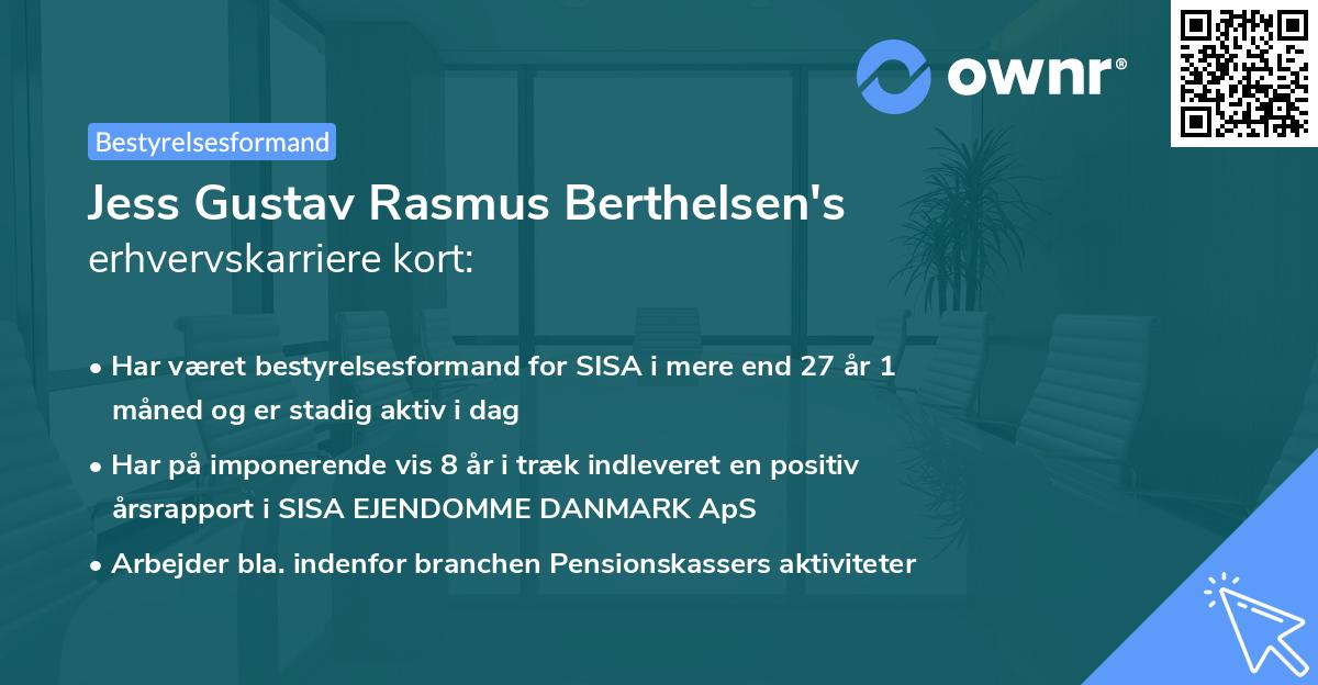Jess Gustav Rasmus Berthelsen's erhvervskarriere kort