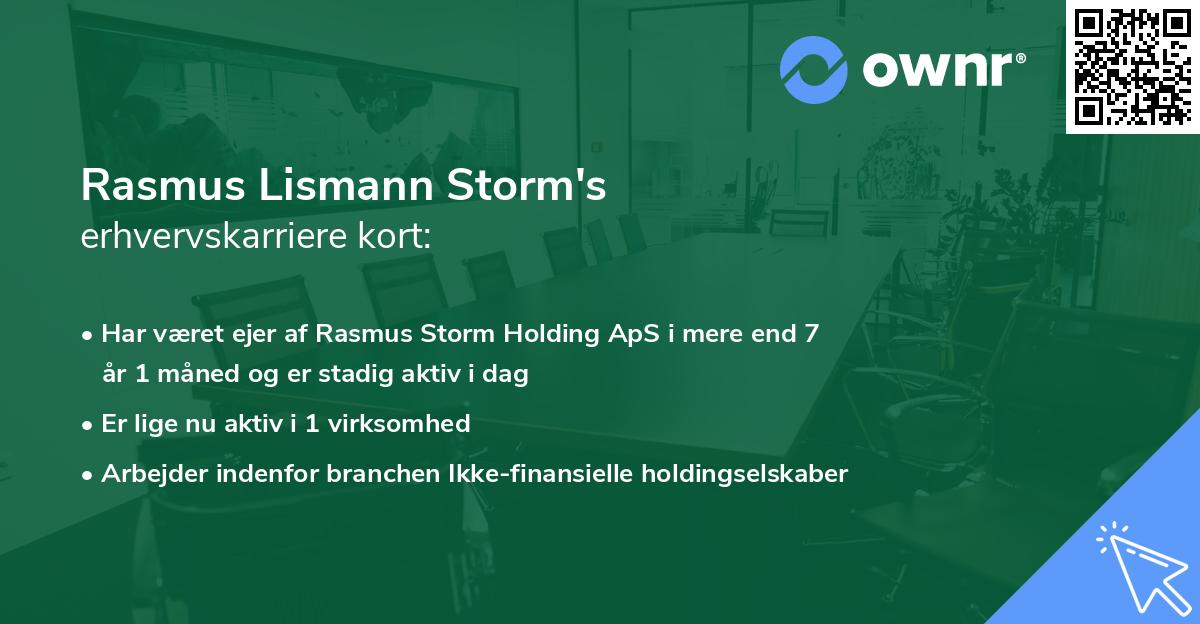 Rasmus Lismann Storm's erhvervskarriere kort