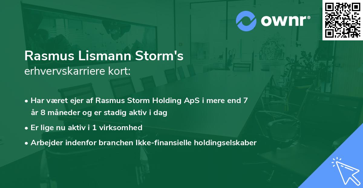 Rasmus Lismann Storm's erhvervskarriere kort