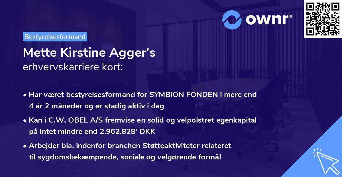 Mette Kirstine Agger's erhvervskarriere kort
