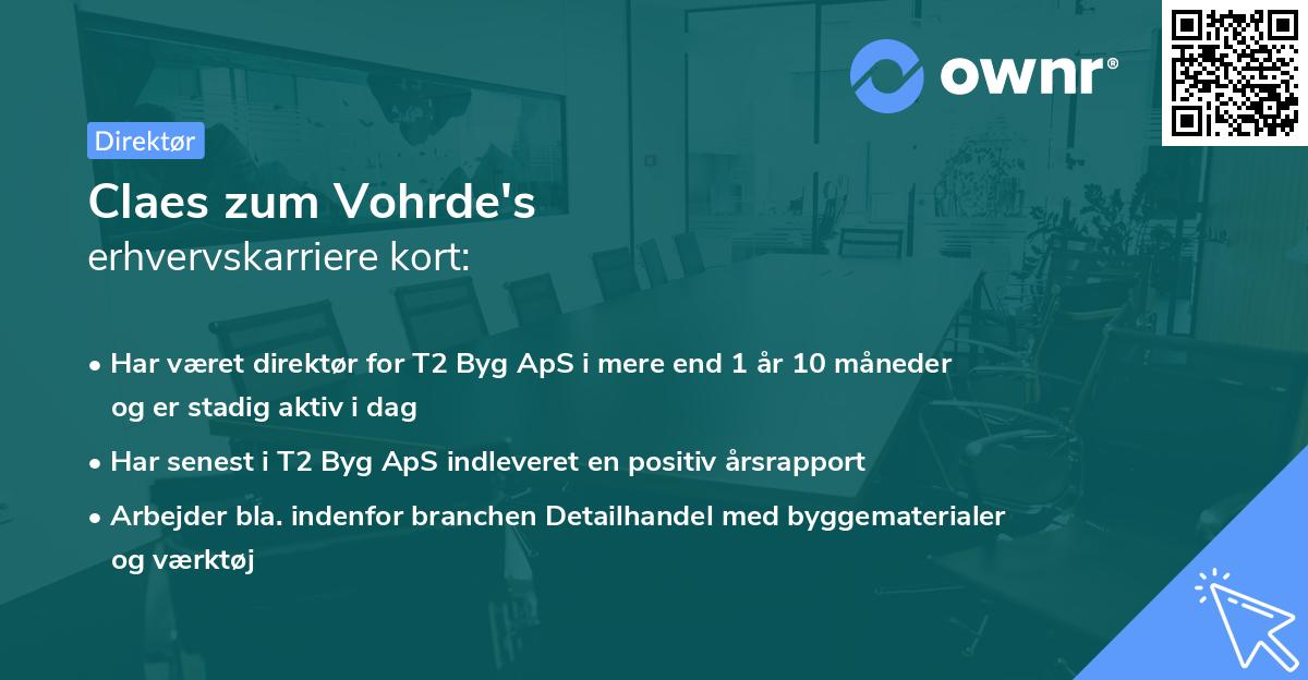 Claes zum Vohrde's erhvervskarriere kort