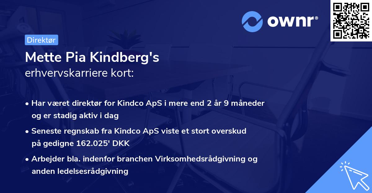 Mette Pia Kindberg's erhvervskarriere kort