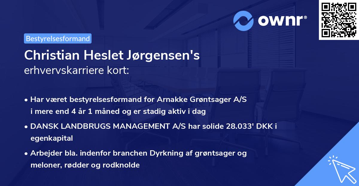 Christian Heslet Jørgensen's erhvervskarriere kort