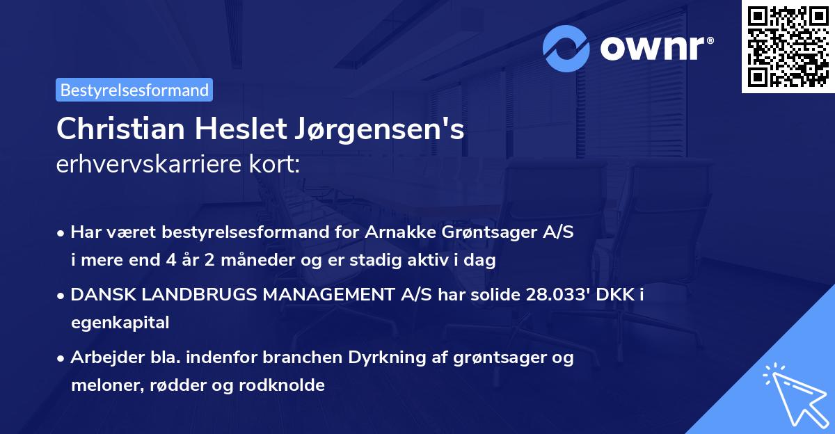 Christian Heslet Jørgensen's erhvervskarriere kort