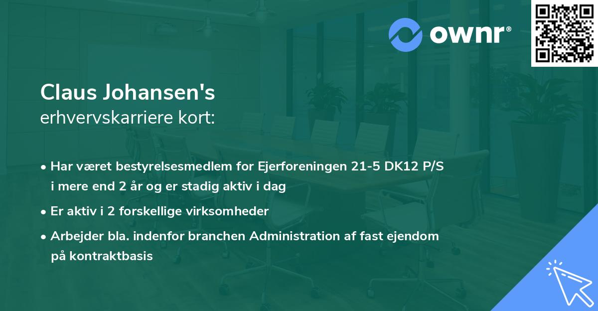 Claus Johansen's erhvervskarriere kort