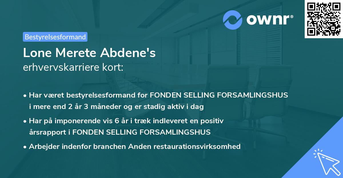 Lone Merete Abdene's erhvervskarriere kort