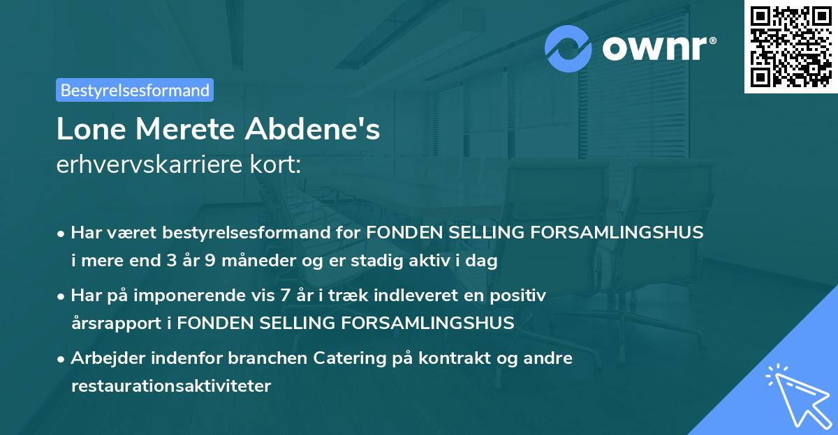 Lone Merete Abdene's erhvervskarriere kort