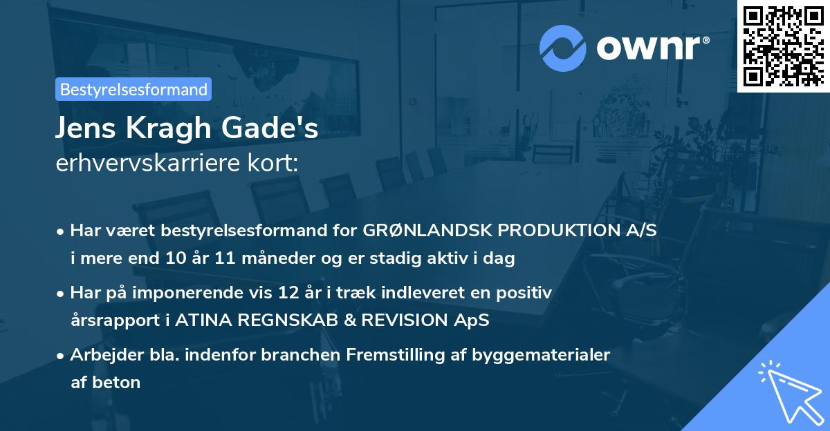 Jens Kragh Gade's erhvervskarriere kort