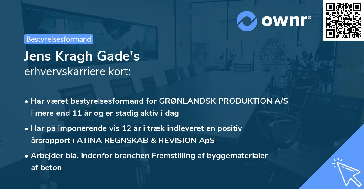 Jens Kragh Gade's erhvervskarriere kort