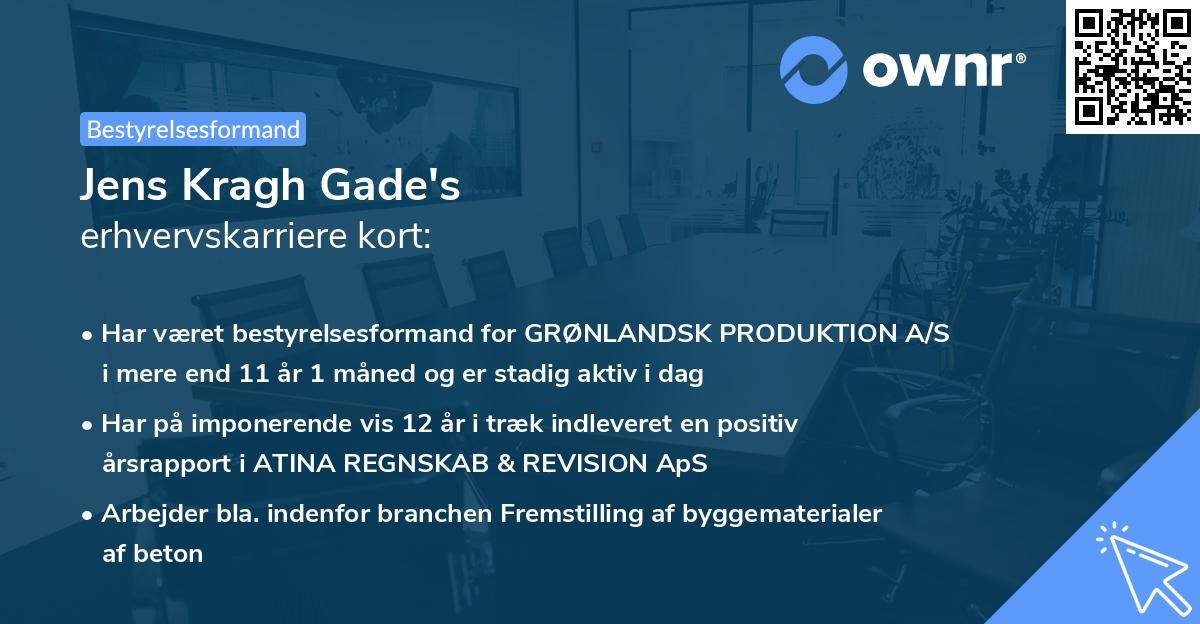 Jens Kragh Gade's erhvervskarriere kort