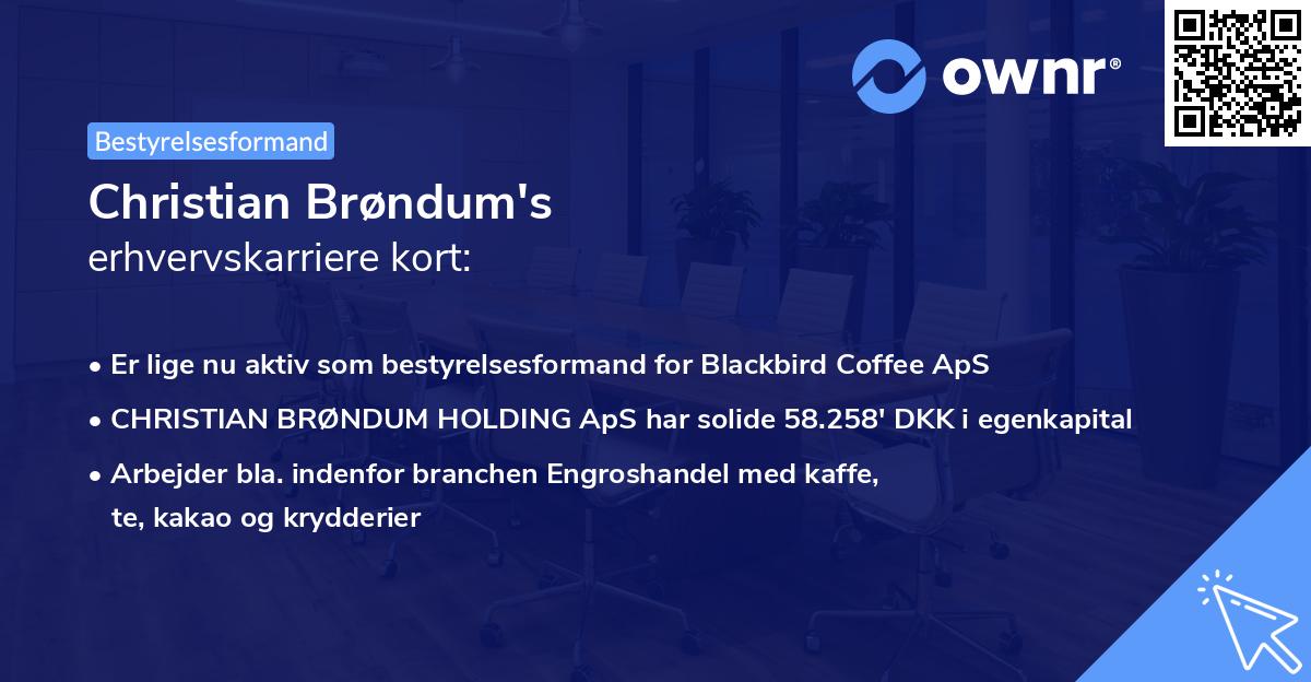 Christian Brøndum's erhvervskarriere kort