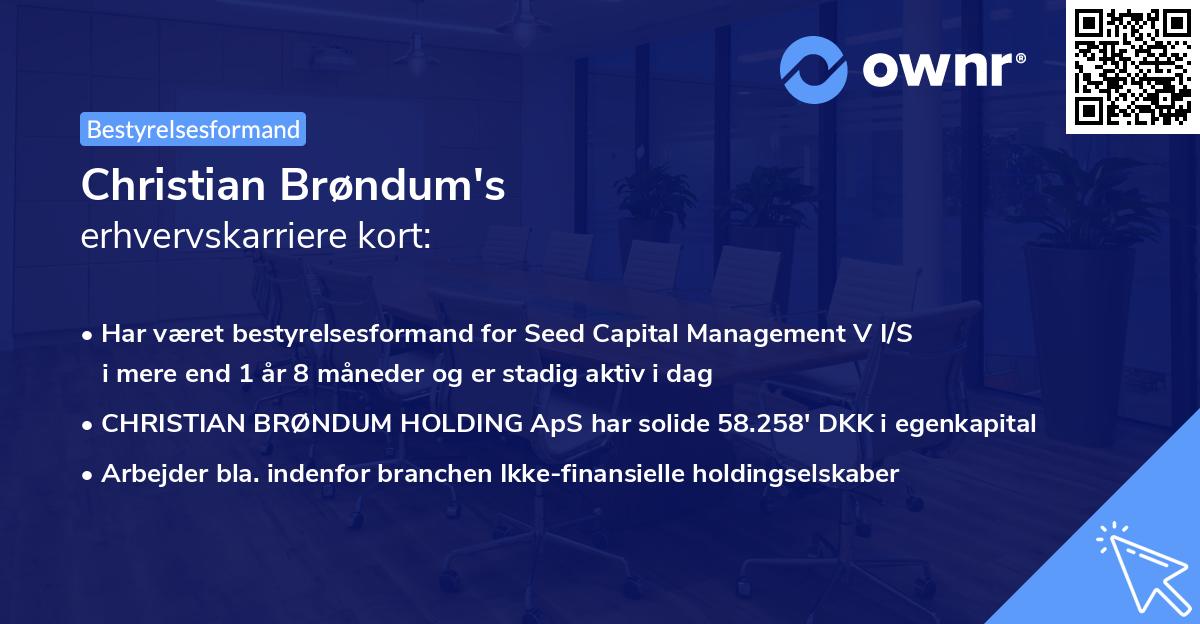 Christian Brøndum's erhvervskarriere kort