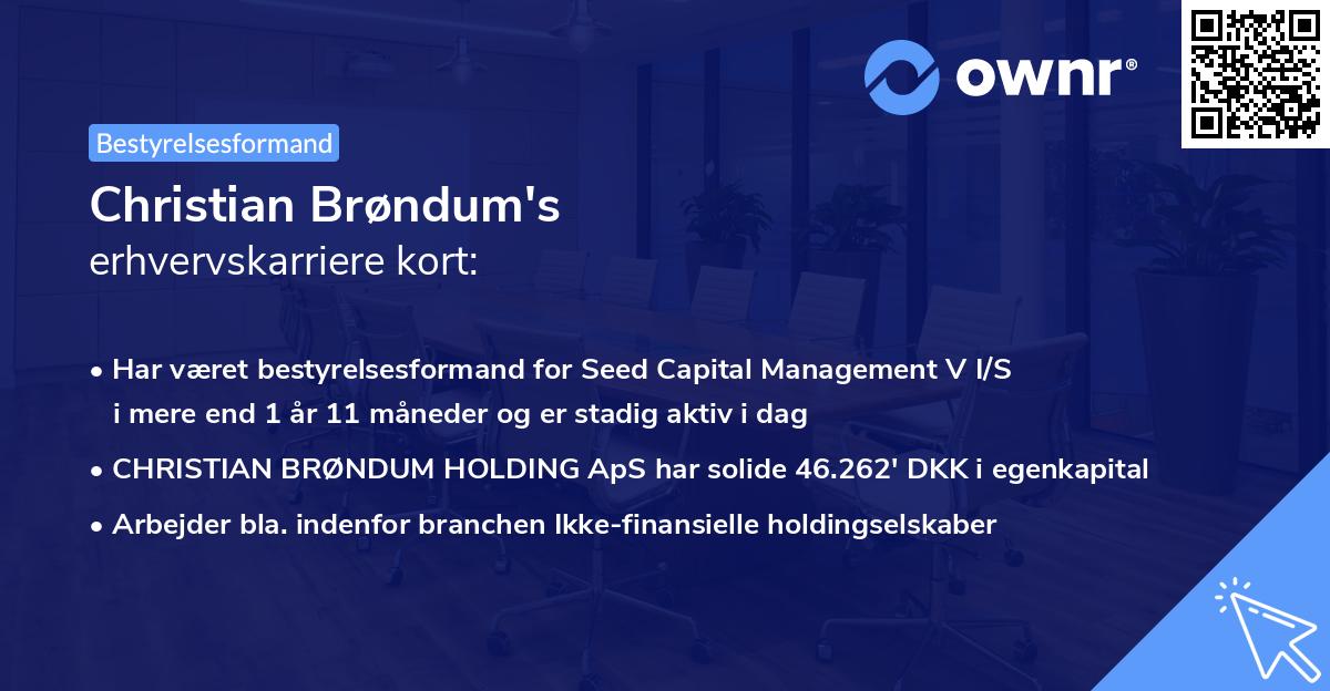 Christian Brøndum's erhvervskarriere kort