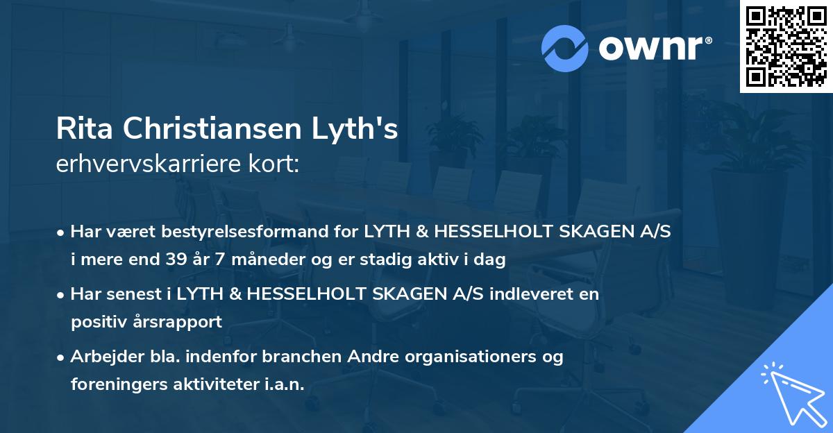Rita Christiansen Lyth's erhvervskarriere kort