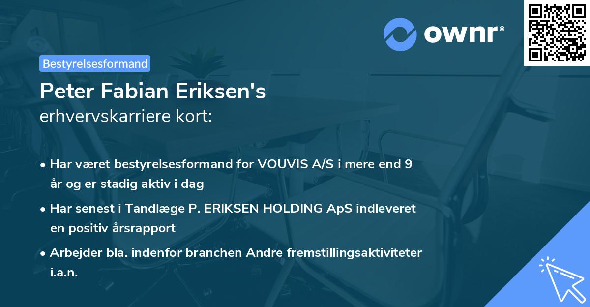 Peter Fabian Eriksen's erhvervskarriere kort