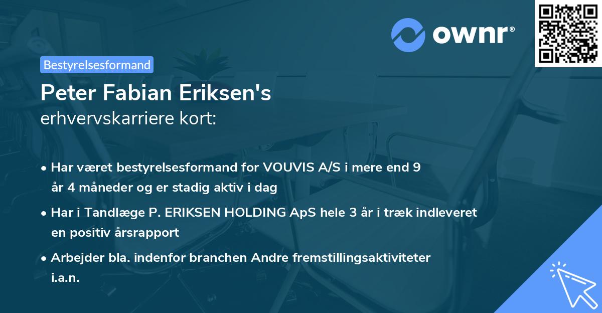 Peter Fabian Eriksen's erhvervskarriere kort