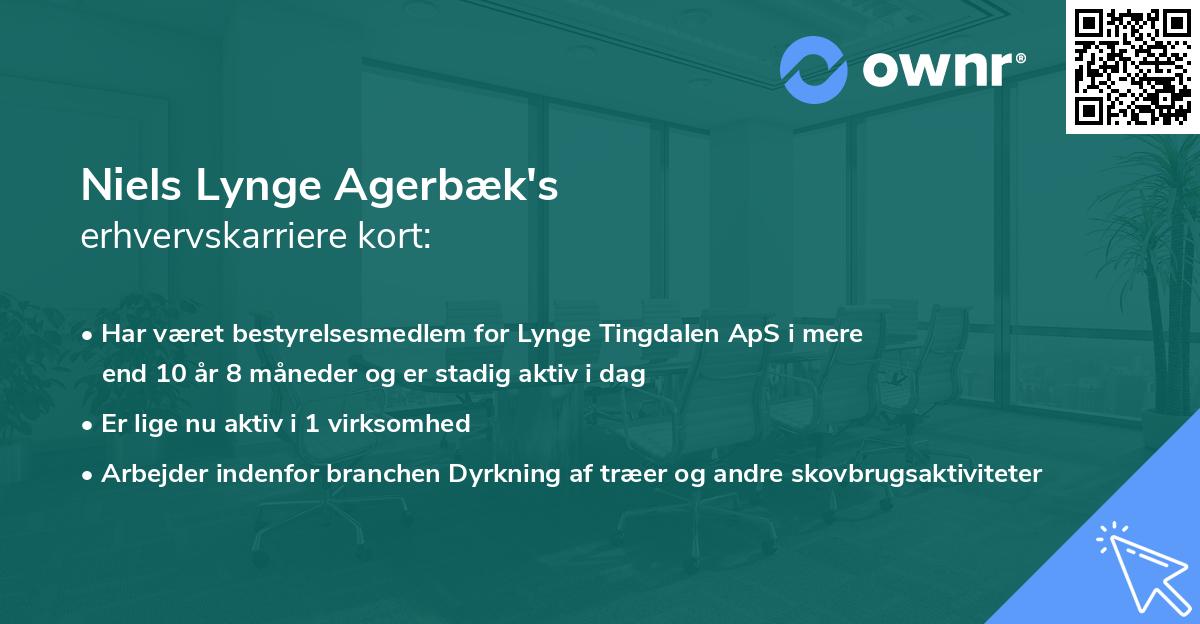 Niels Lynge Agerbæk's erhvervskarriere kort