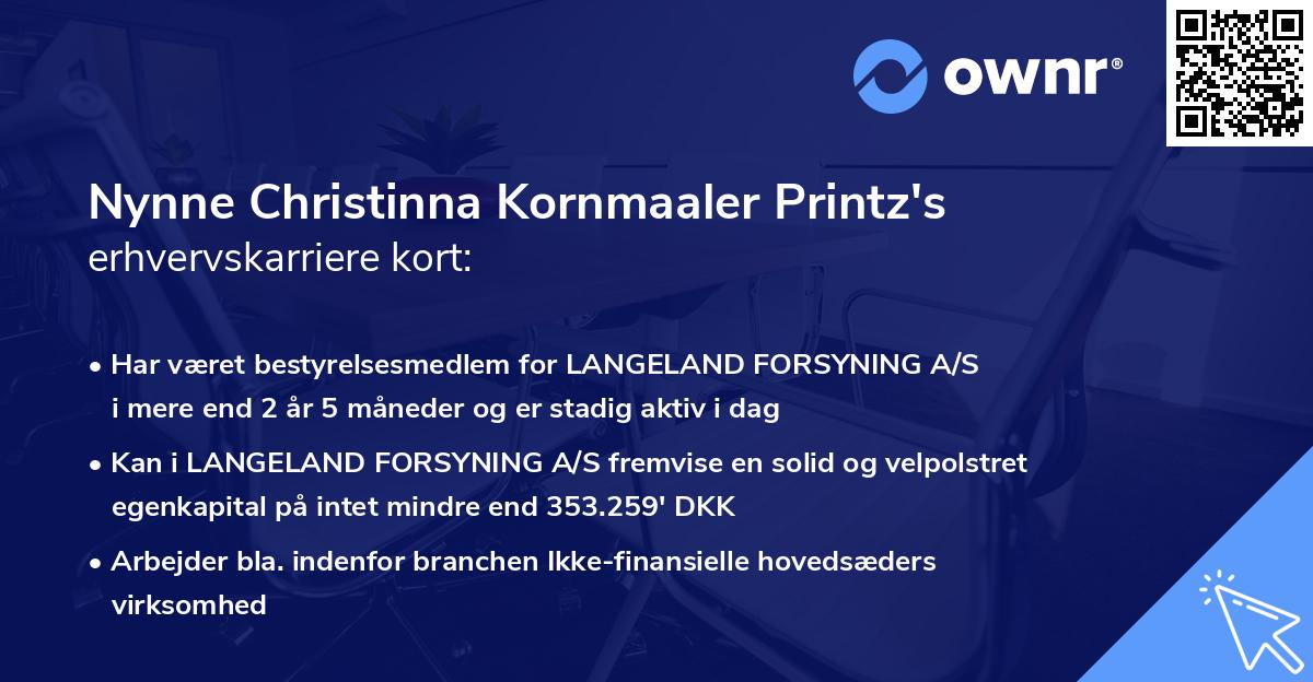 Nynne Christinna Kornmaaler Printz's erhvervskarriere kort