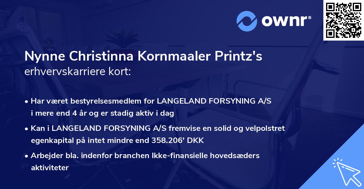 Nynne Christinna Kornmaaler Printz's erhvervskarriere kort