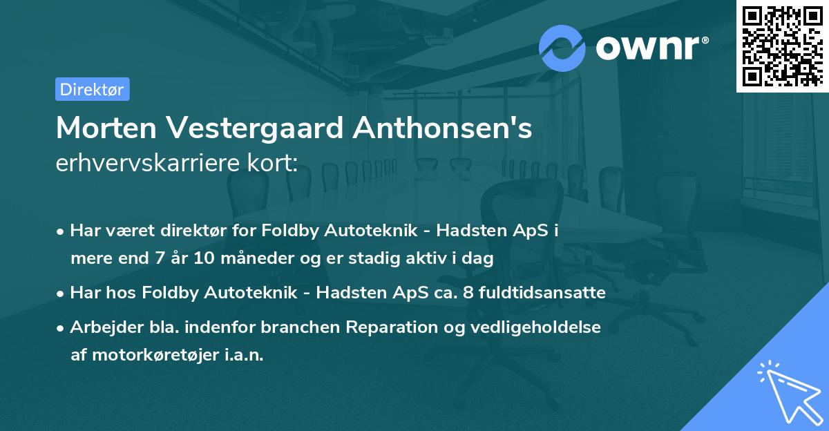 Morten Vestergaard Anthonsen's erhvervskarriere kort