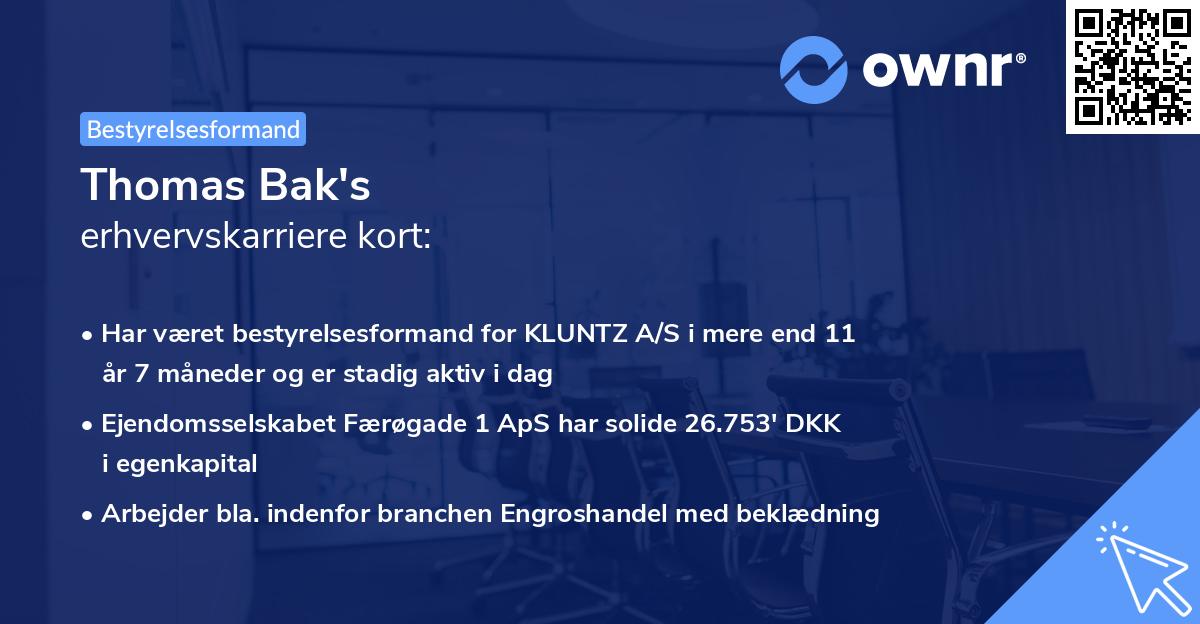 Thomas Bak's erhvervskarriere kort